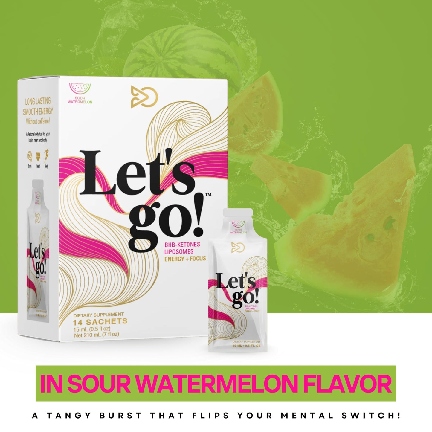 Individual gel pouch of LET GO goBHB exogenous ketones energy and focus supplement.