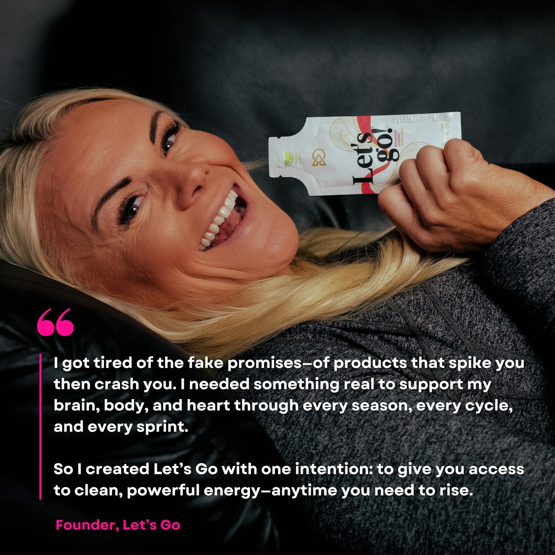Unboxing view of LET GO premium imported USA fitness supplement on a clean background.