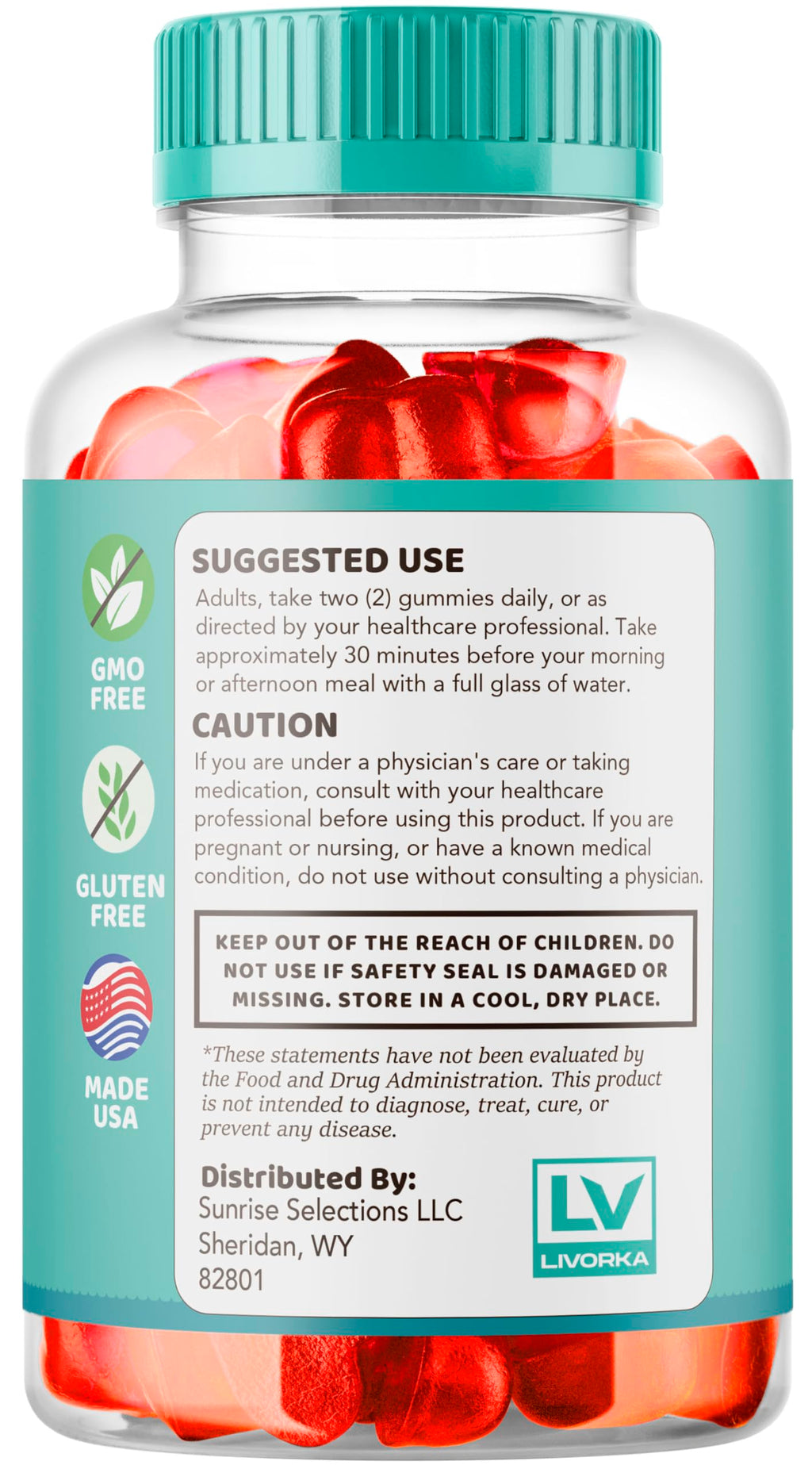 Close-up view of chewable apple cider vinegar dietary supplement gummies