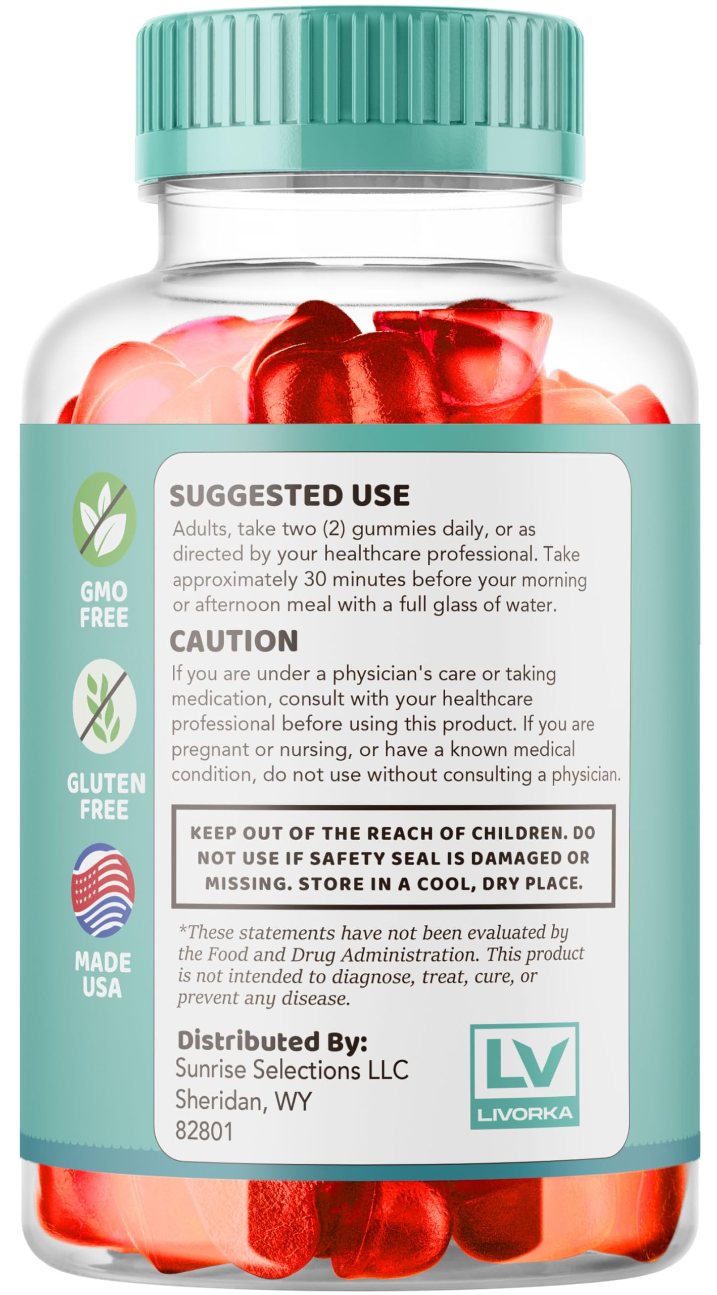Close up shot of all natural red apple cider vinegar gummies from Rojax brand.