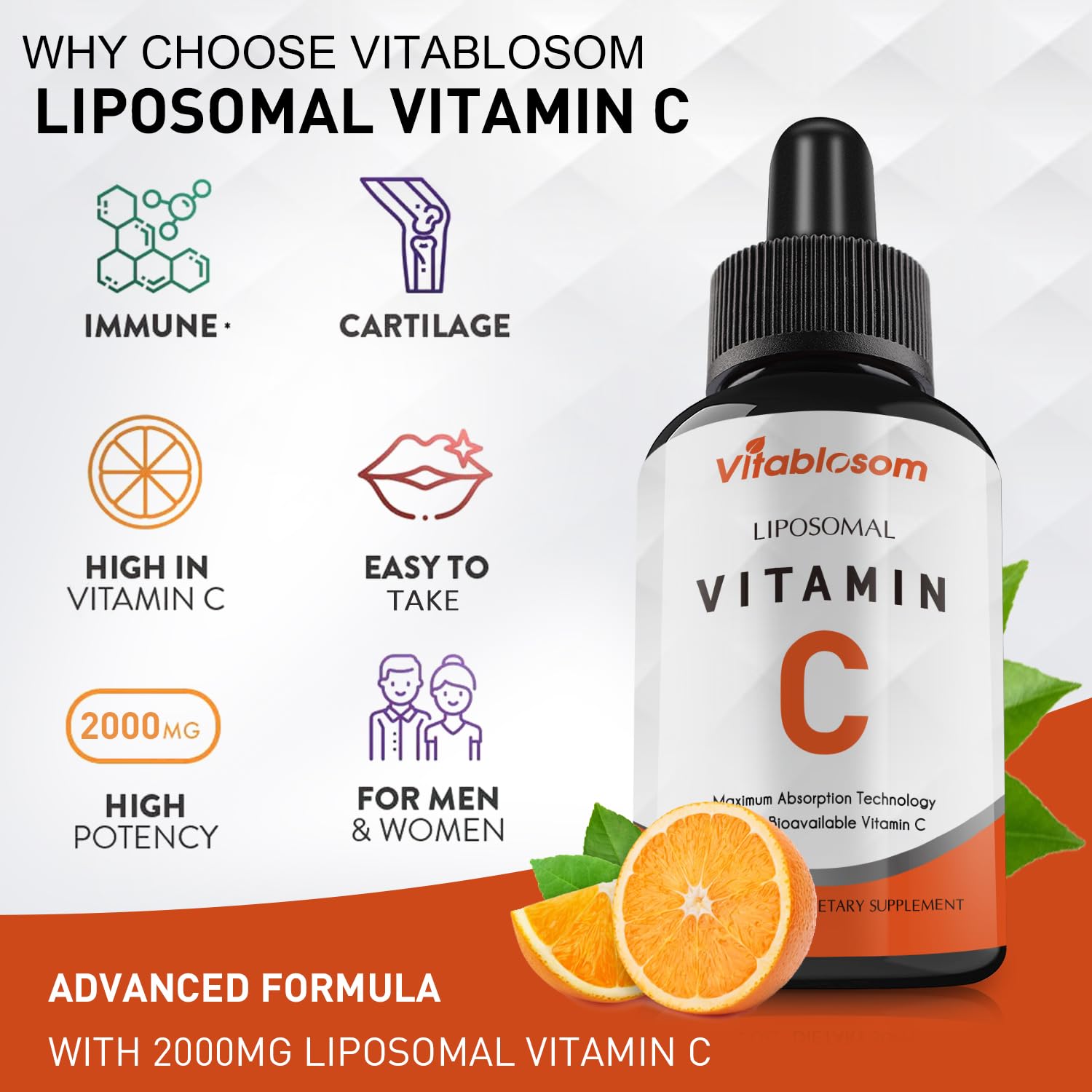 Authentic imported USA vitamin C liquid drops for adults closeup
