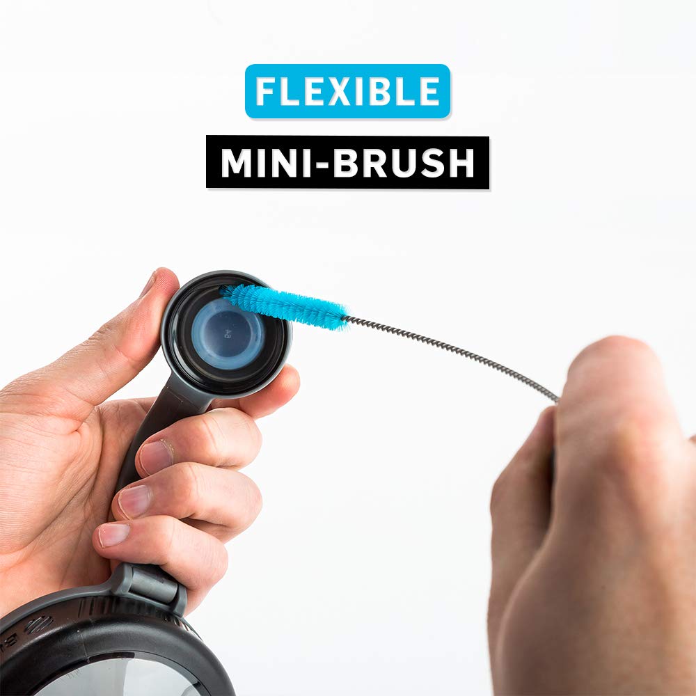 Blender Bottle cleaning brush being used on a shaker bottle