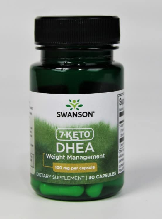 Imported Swanson 7-Keto 100 Milligrams vegetarian capsule displayed next to the premium packaging
