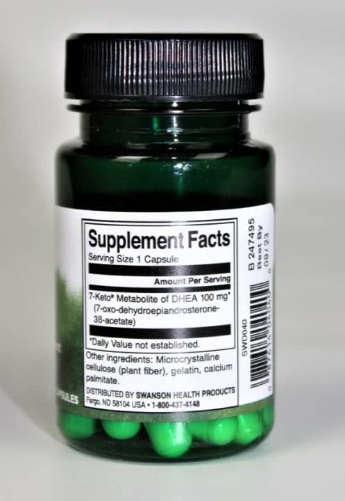 Authentic Swanson non hormonal DHEA metabolite 30 capsules container showing tamper evident safety seal