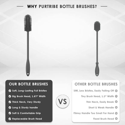Ergonomic stainless steel handle for bottle brush