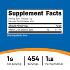 Close up of Nutricost Vitamin C powder nutritional label