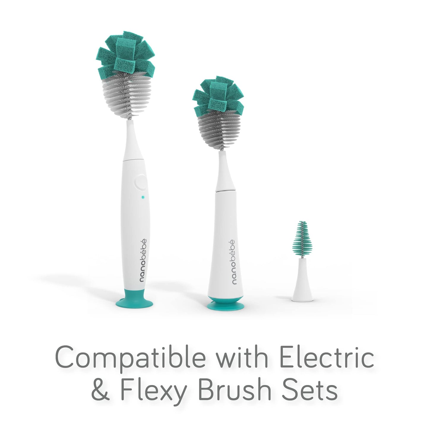 Nanobebe 4 pack replacement heads showing nipple brush attachment