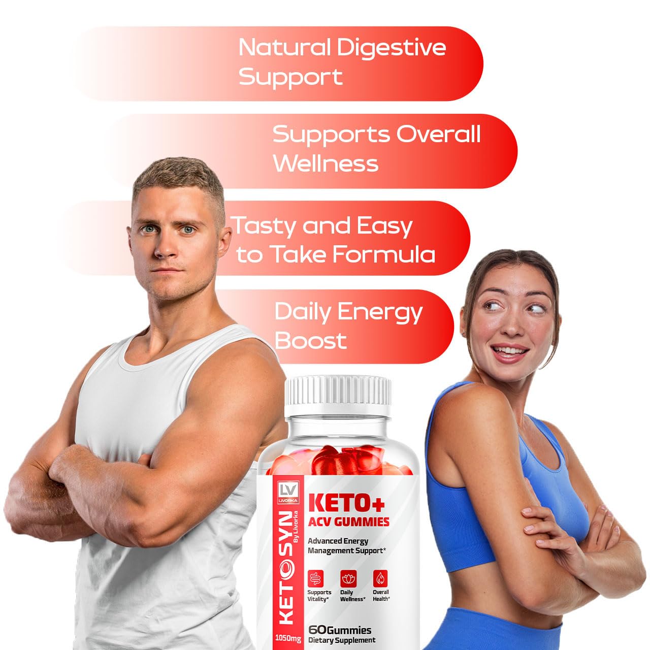 Kanwal LIVORKA Ketosyn Apple Cider Vinegar supplement three pack bottles arranged vertically