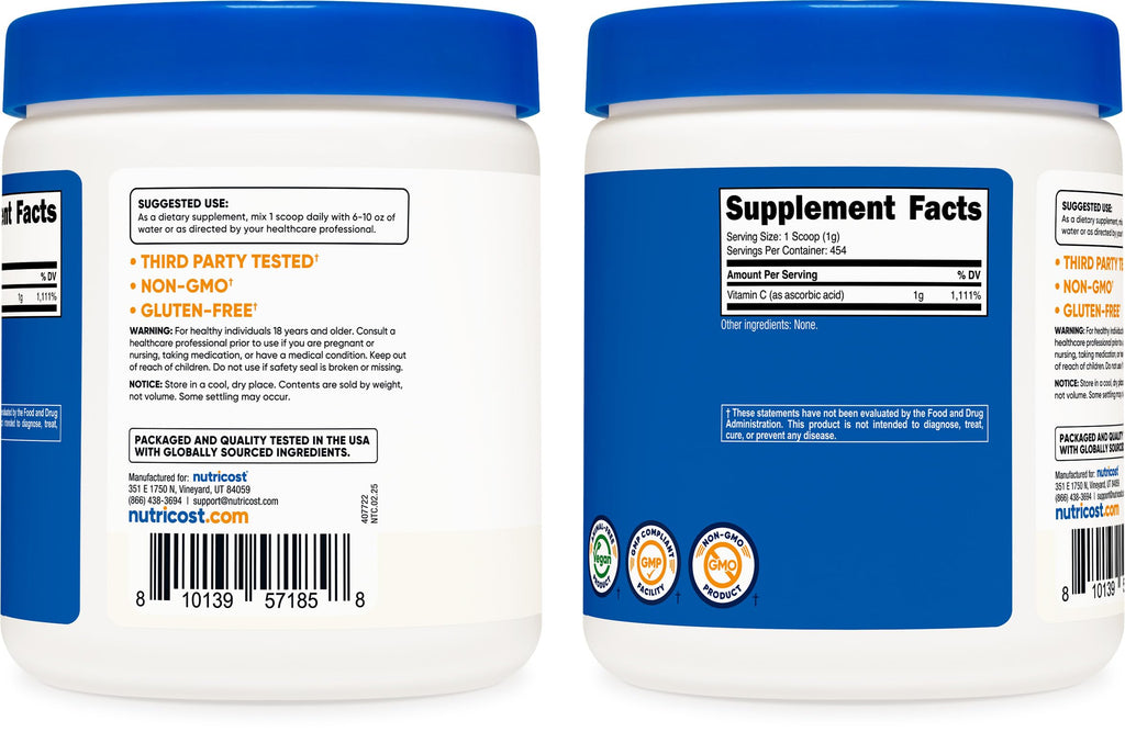 Nutricost supplement bottle with powder serving visualization