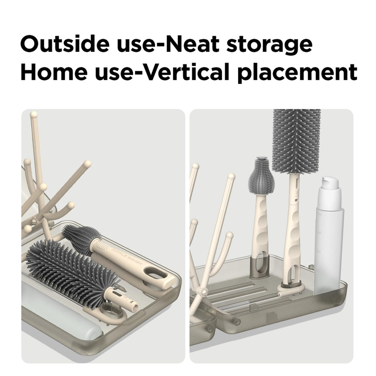 Side view of Yotime bottle brush set showing the soap dispenser and brushes