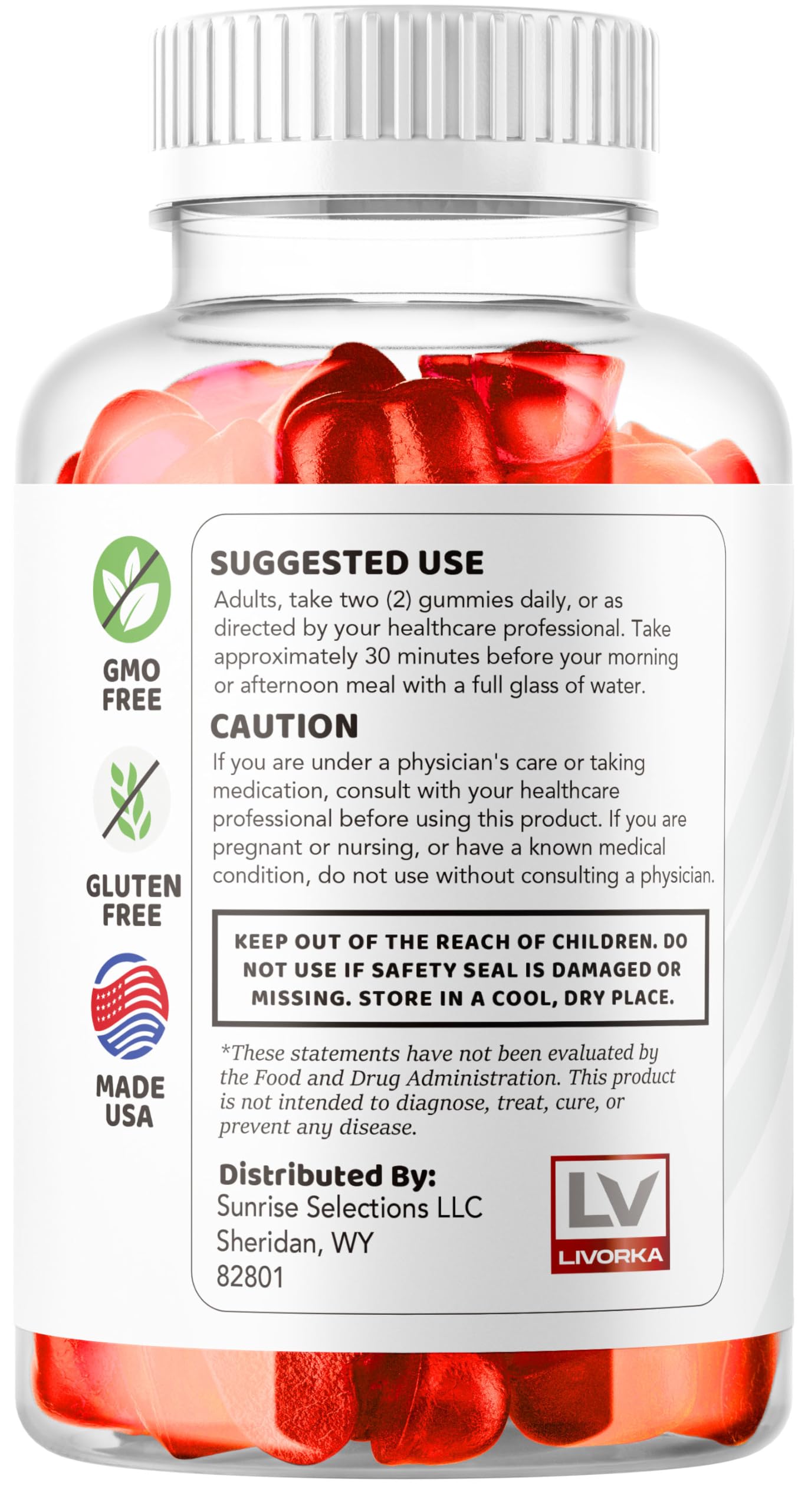 Vegan and non GMO formulation symbols highlighted on the Kanwal LIVORKA packaging