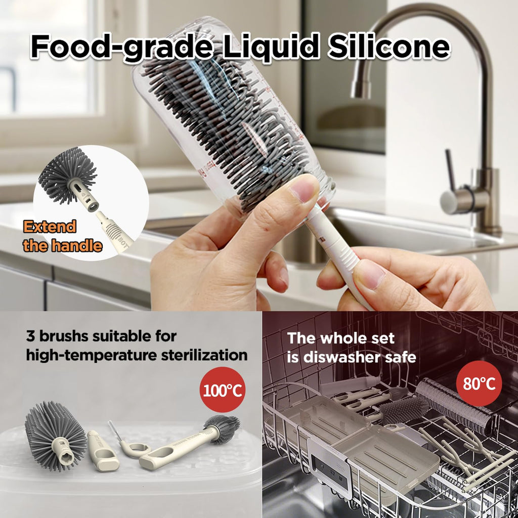 Close up of Yotime silicone bottle brush and nipple cleaning tool