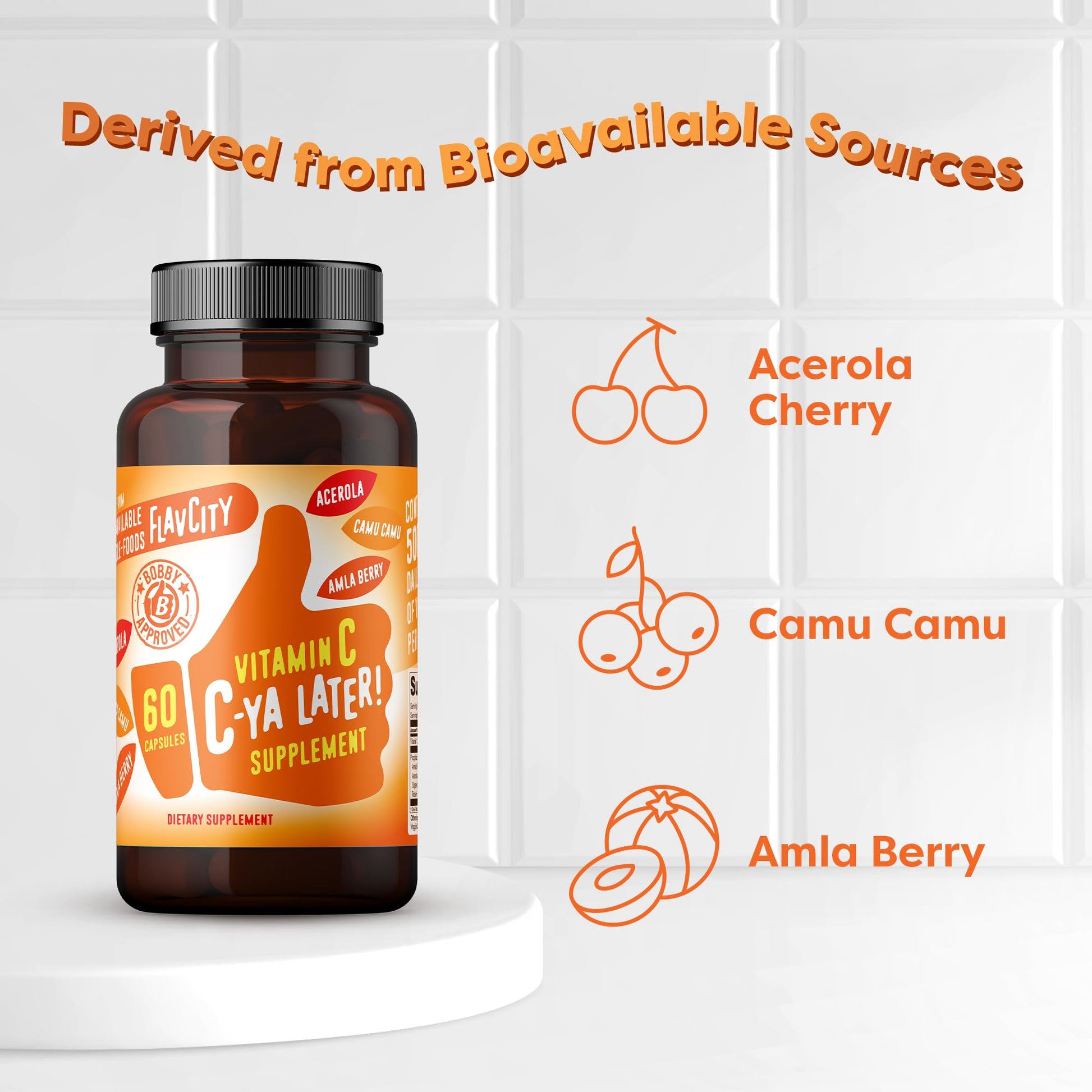 FlavCity C Ya Later natural antioxidant capsules with orange thumbprint design