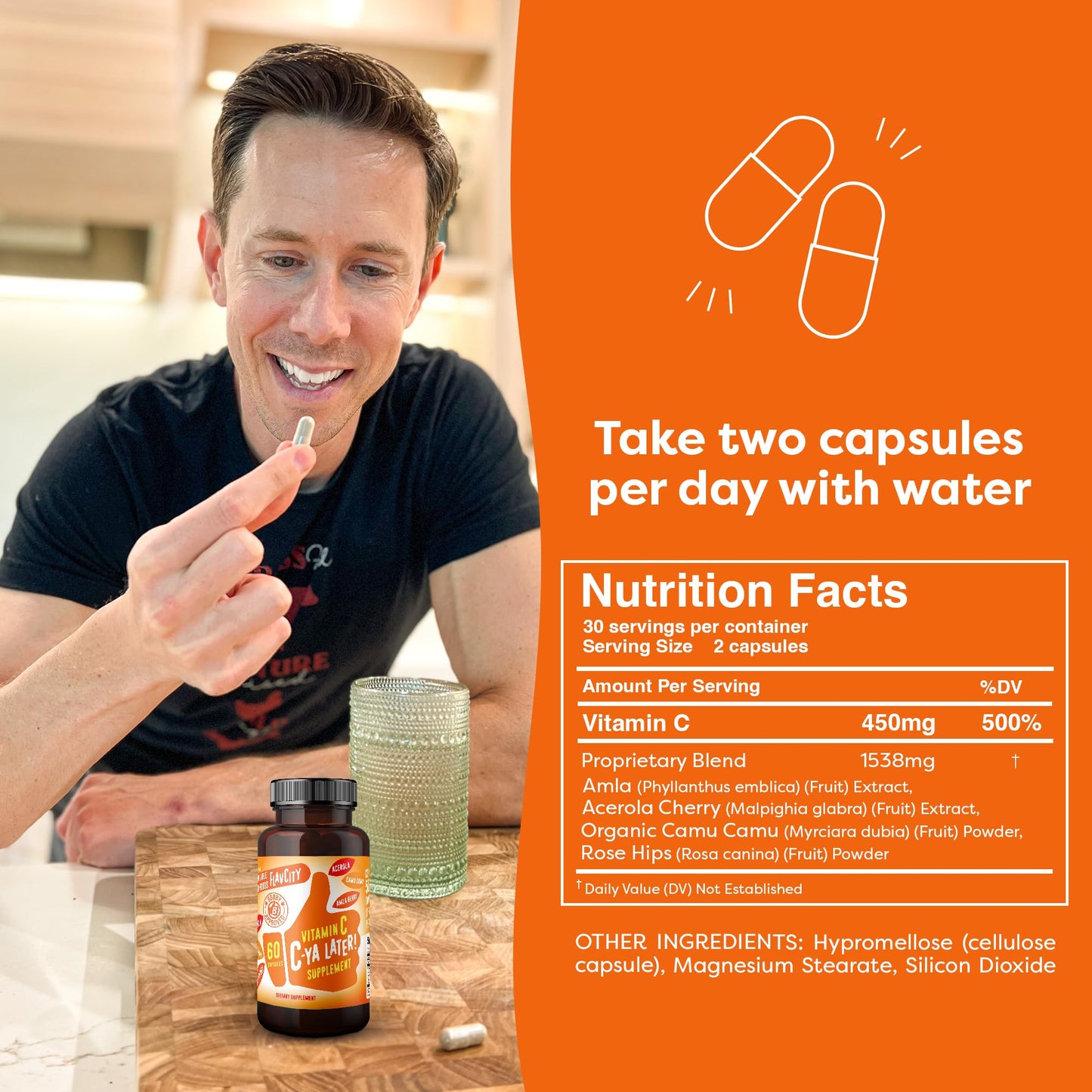 Bioavailable vitamin C capsules featuring Acerola Cherry and Camu Camu