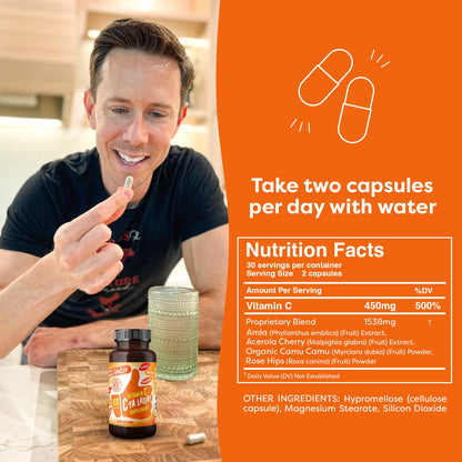 Bioavailable vitamin C capsules featuring Acerola Cherry and Camu Camu