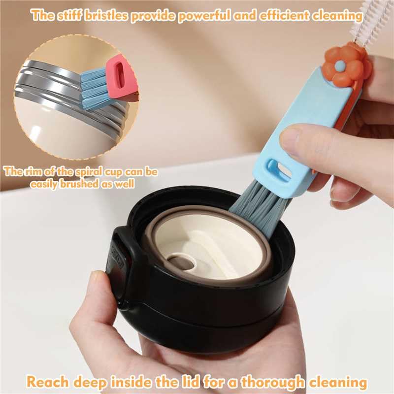 Close up of Nonendu spiral crevice brush cleaning bottle spout