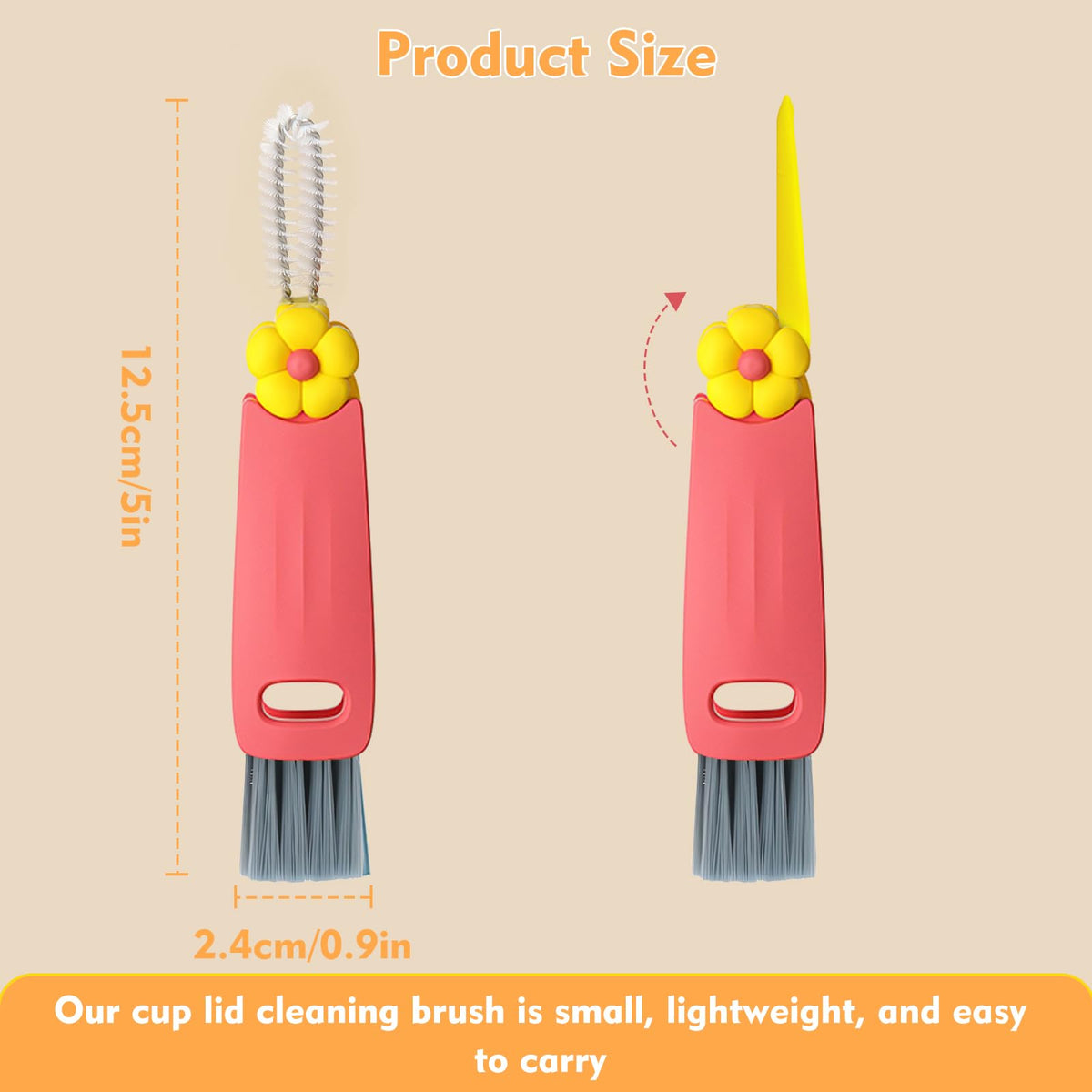 Detailed view of stiff corner brush for cup lid grooves