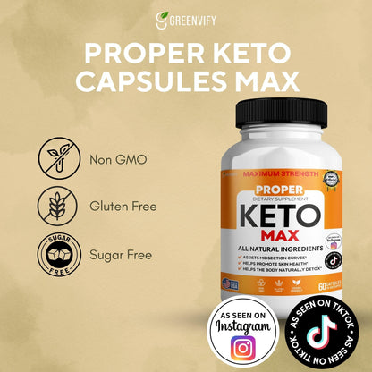 Greenvify Proper Keto Max all natural ingredients supplement fact panel