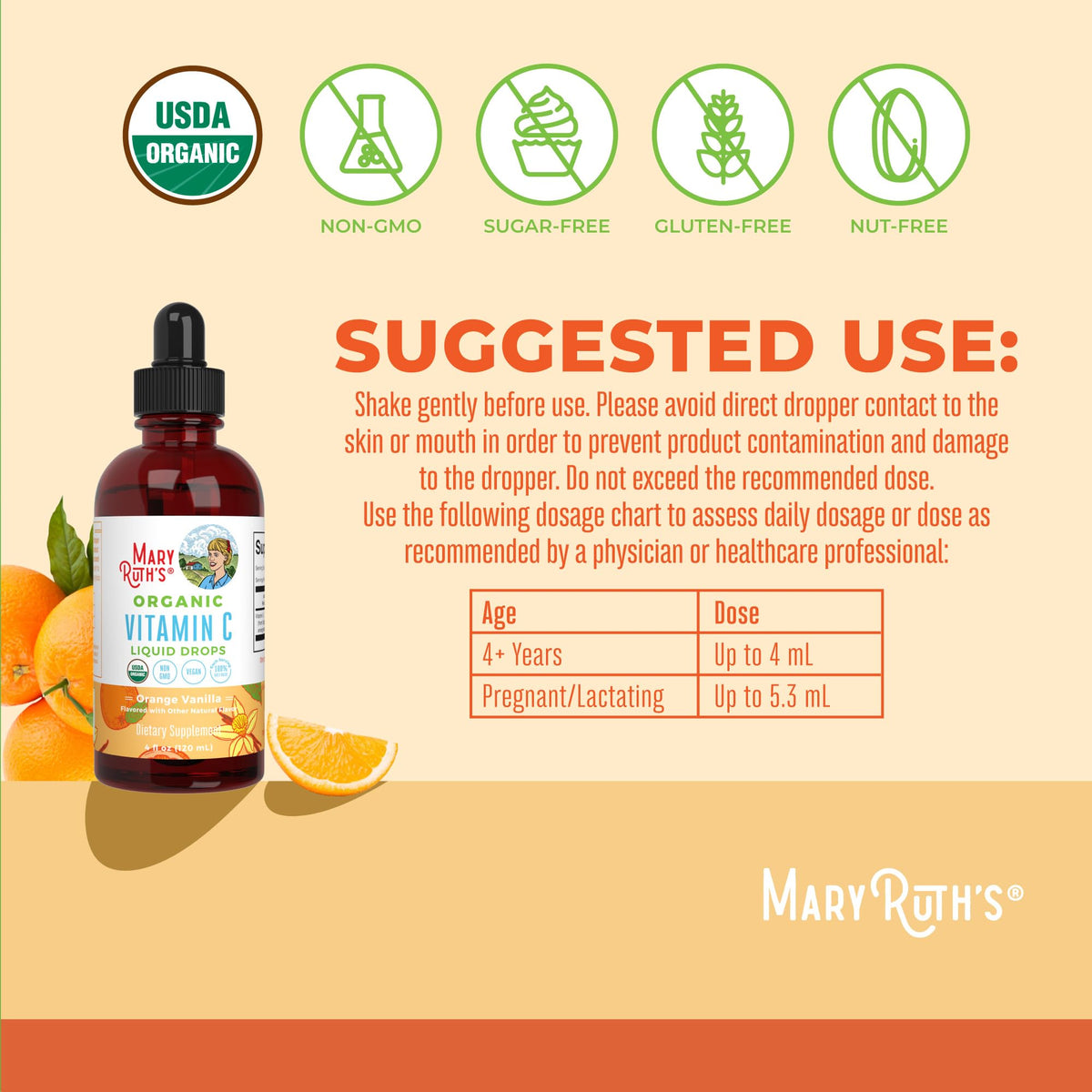 MaryRuth Organics vitamin C supplement label details