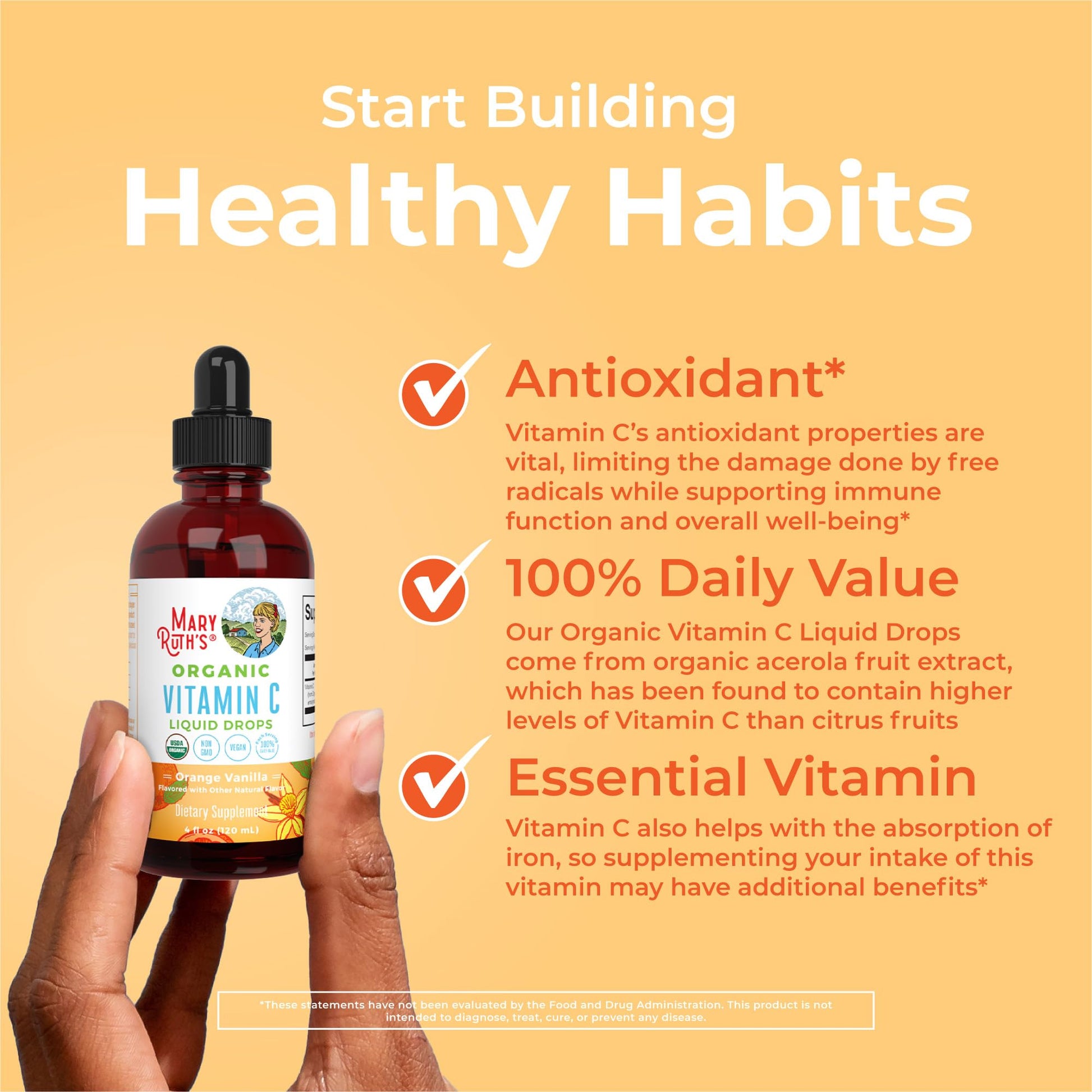 Clean label certified USDA organic vitamin C supplement by MaryRuth Organics