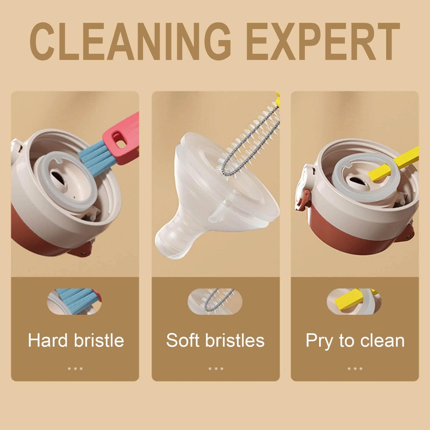 BusyLive cleaning brush set showing hanging storage feature