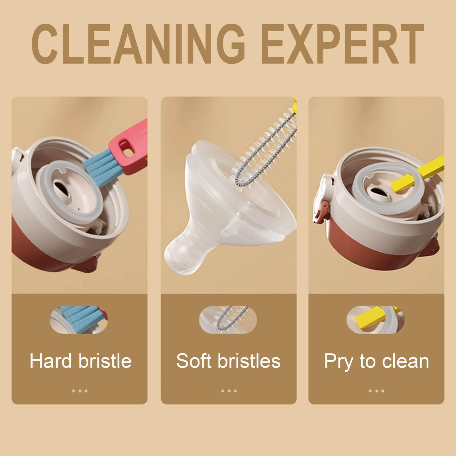 BusyLive cleaning brush set showing hanging storage feature