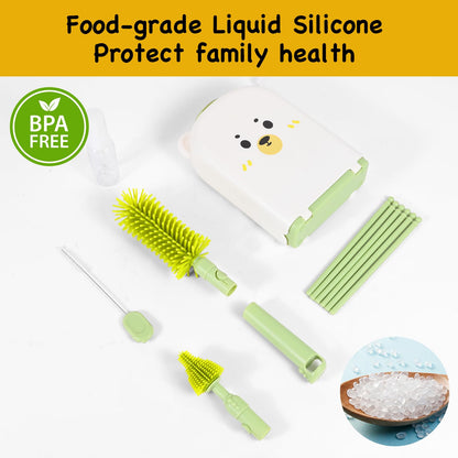 Detailed view of silicone nipple and straw cleaning brushes