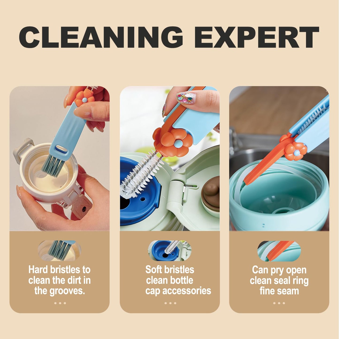 Dwndn cleaning brush set showing u-shaped silicone attachment