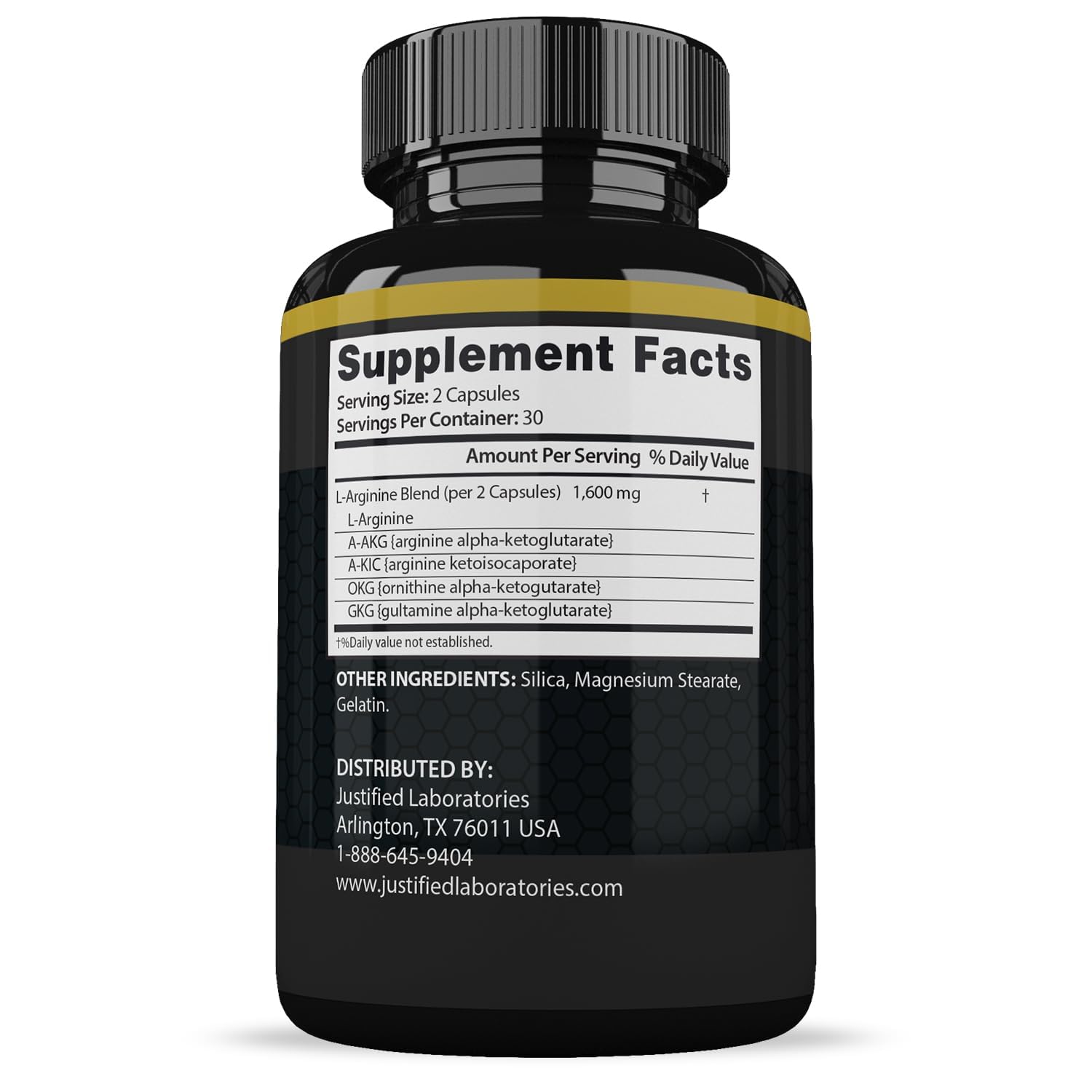 Side angle of Justified Laboratories Vigor Now Max sixty capsules packaging highlighting the clear ingredients label.