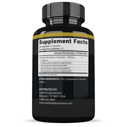 Side angle of Justified Laboratories Vigor Now Max sixty capsules packaging highlighting the clear ingredients label.