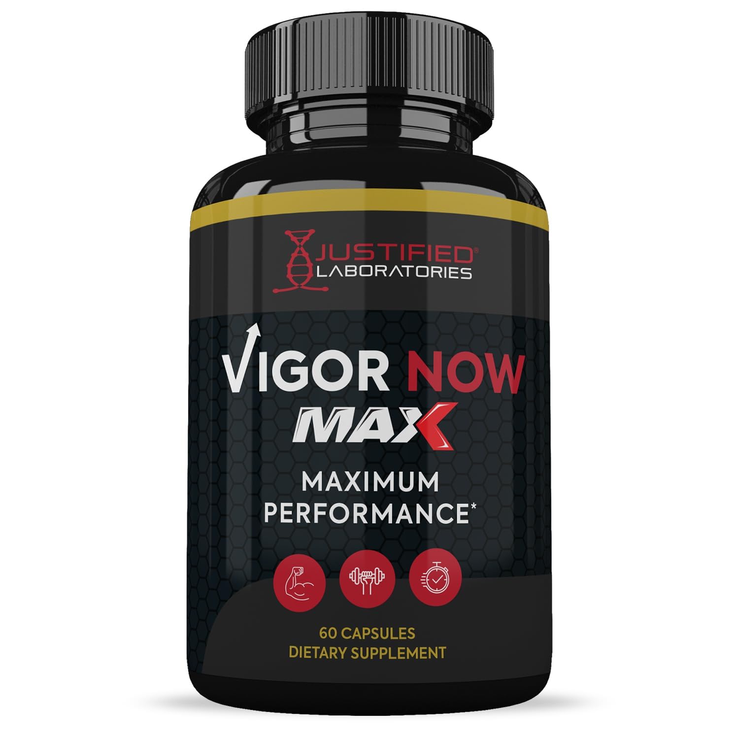 Close up view of the premium non GMO and gluten free certifications on the Vigor Now Max container.