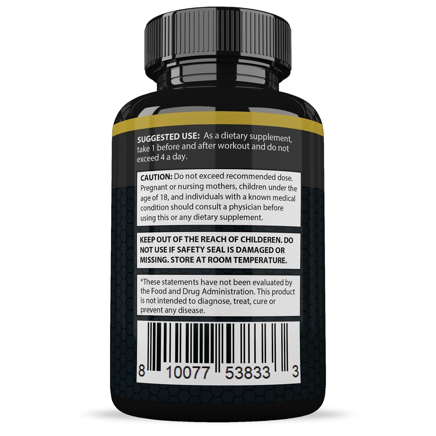 Top view of the sealed cap on the Justified Laboratories Vigor Now Max 1600 Milligram dietary supplement.