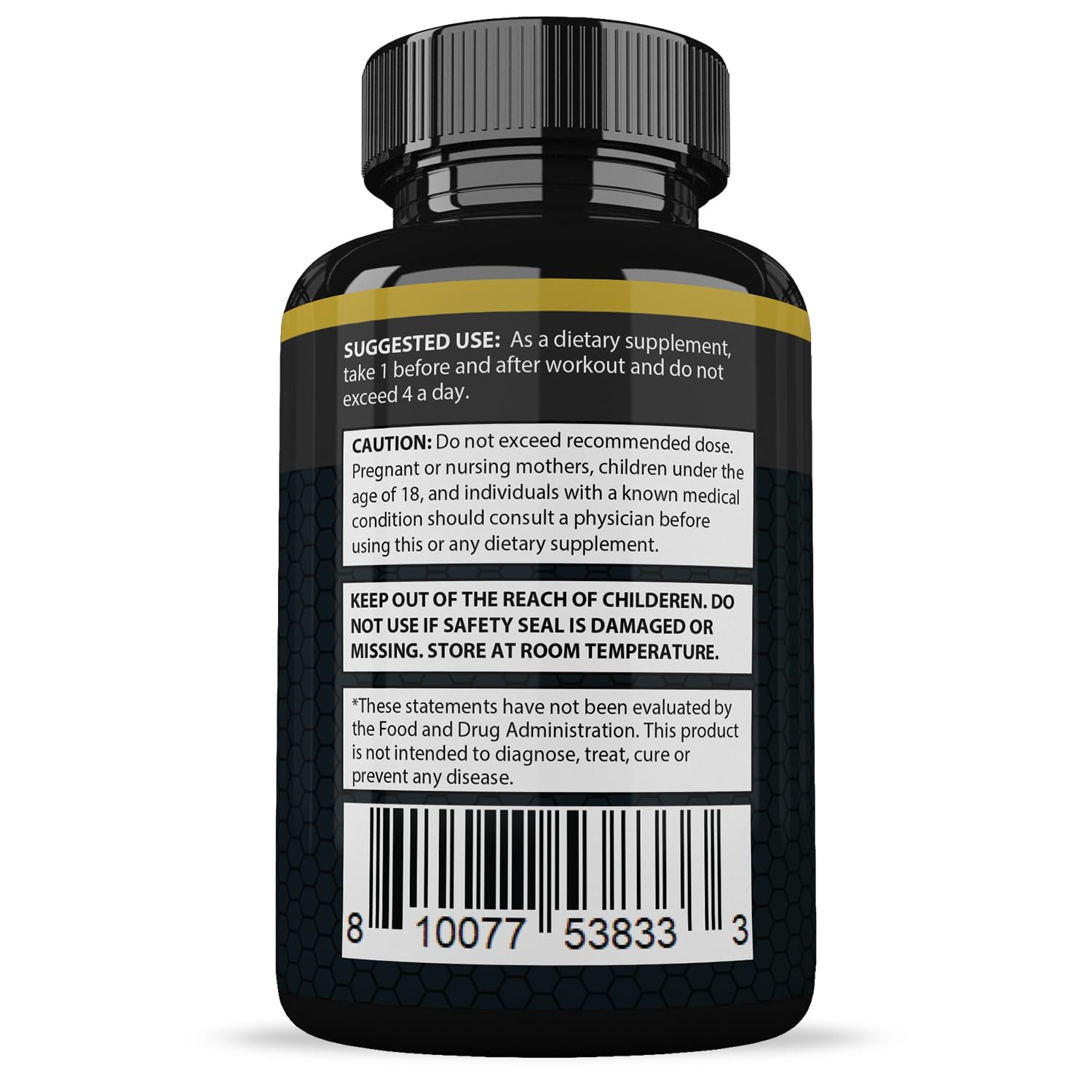 Top view of the sealed cap on the Justified Laboratories Vigor Now Max 1600 Milligram dietary supplement.