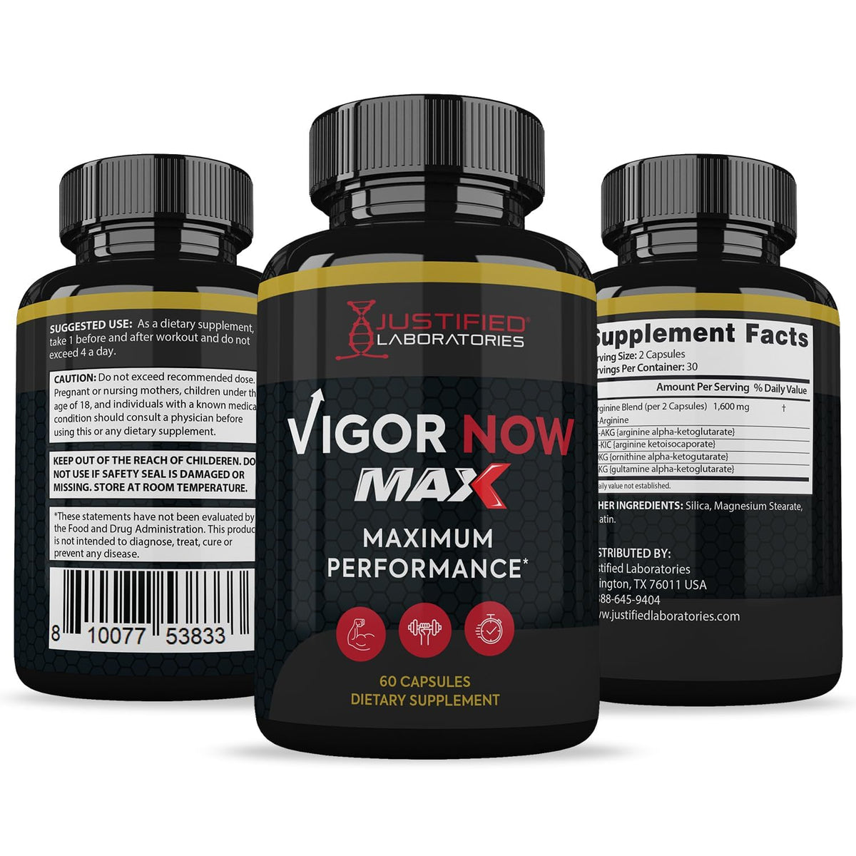 Justified Laboratories Vigor Now Max authentic USA sourced box view
