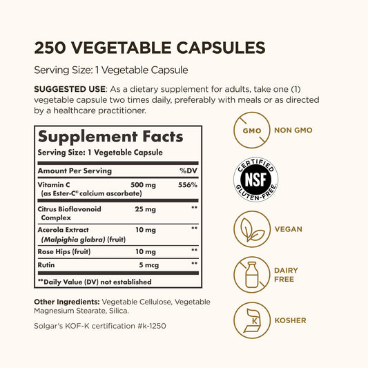 Solgar non acidic Vitamin C supplement label showing premium ingredients