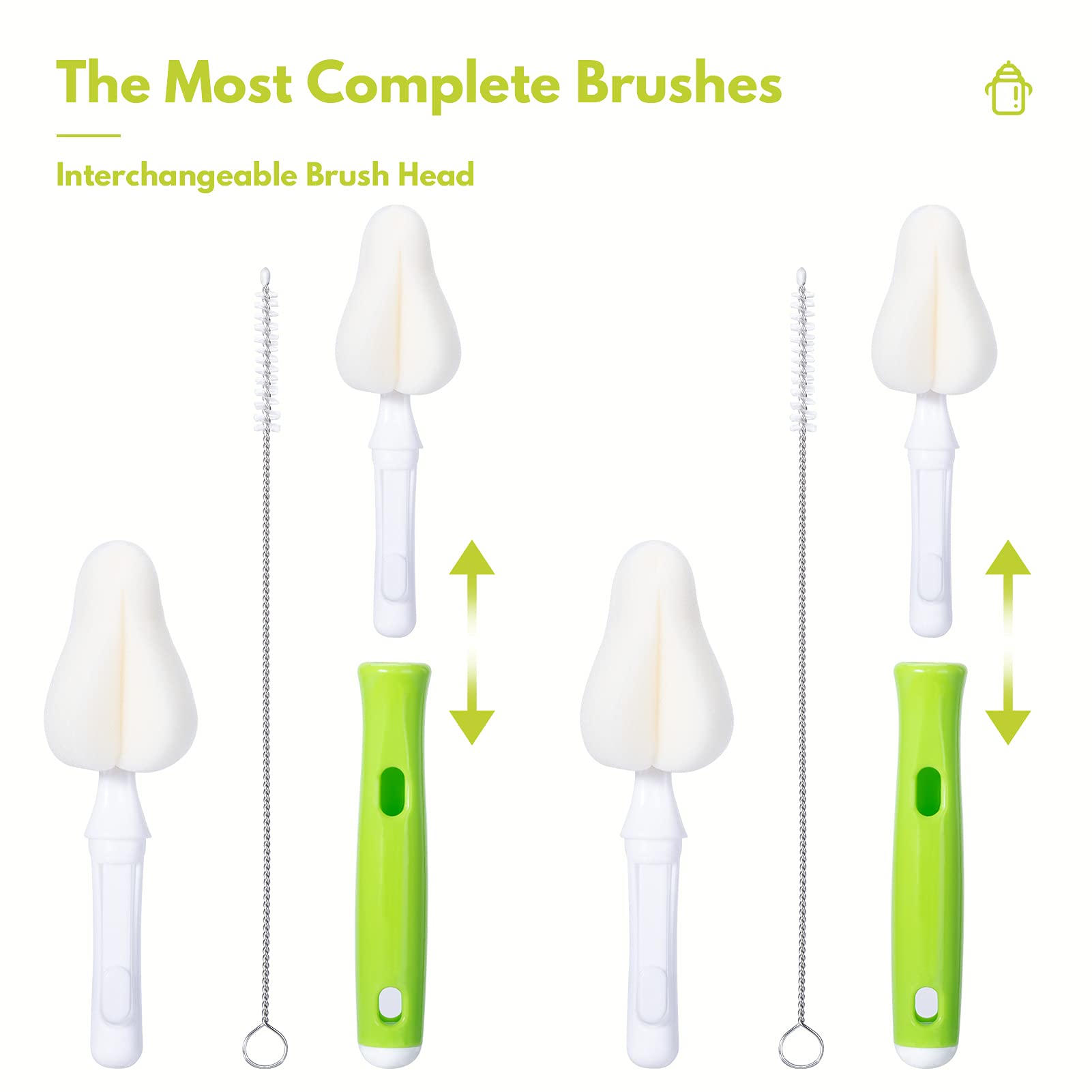 Green handle baby bottle brush and straw cleaner kit