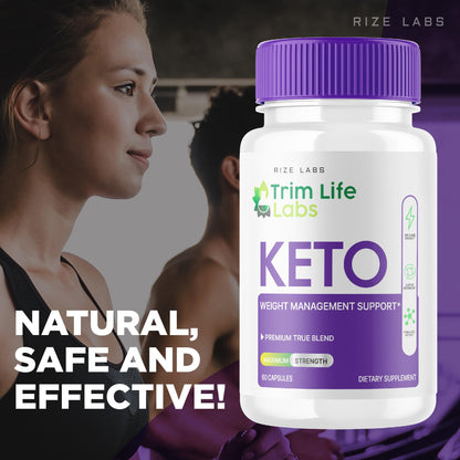 Authentic USA imported Rize Labs Trim Life Labs Keto ACV dietary pills close up bottle presentation.
