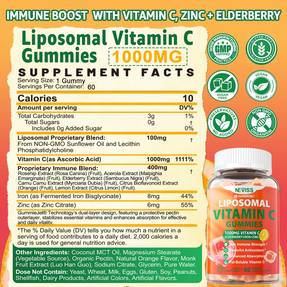 Neviss Vitamin C gummy texture and orange flavor profile