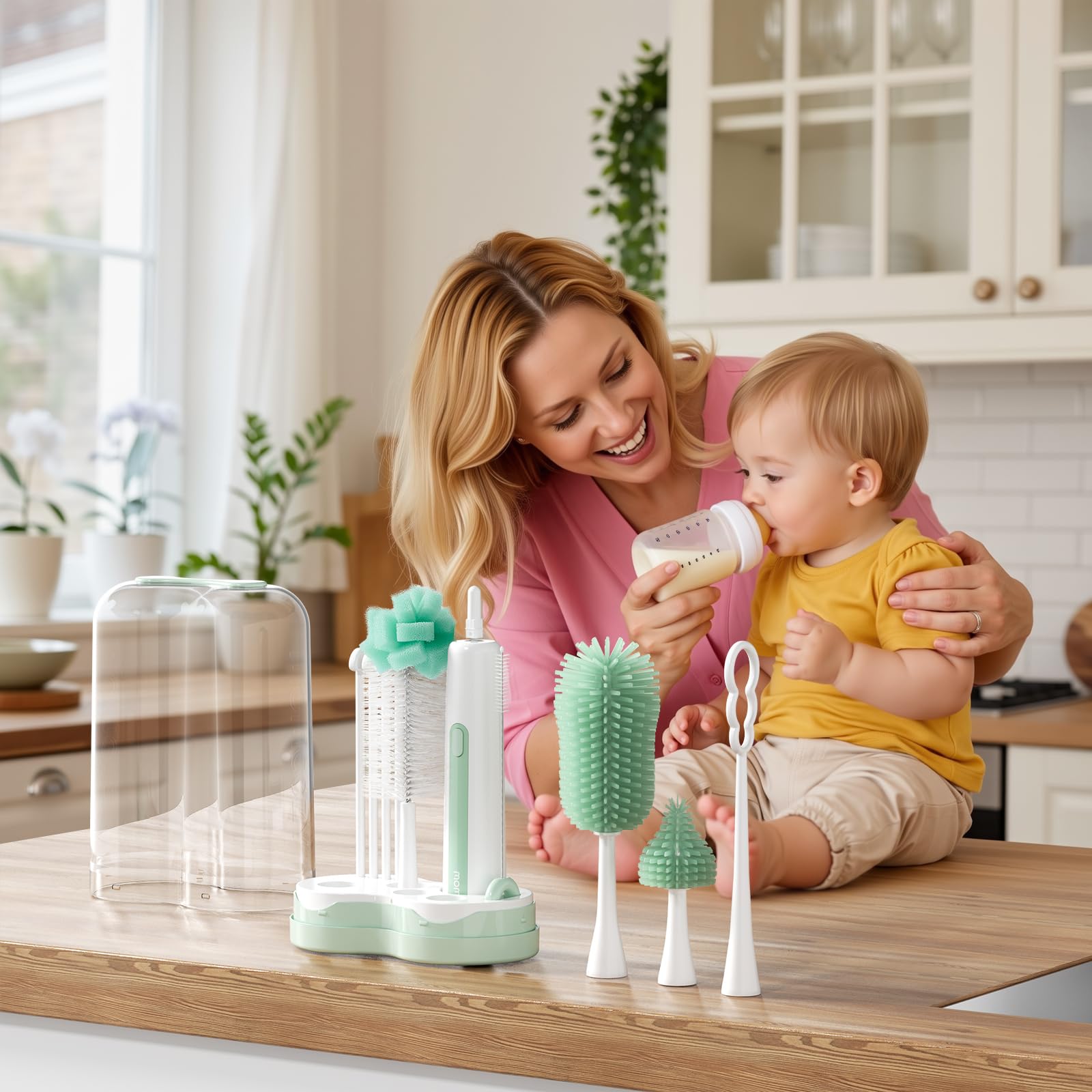Momcozy portable bottle cleaning set with drying rack
