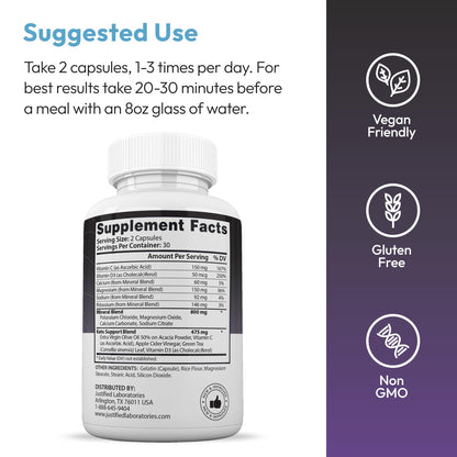 Justified Laboratories Advanced Keto 1500 supplement facts label listing apple cider vinegar and electrolytes.