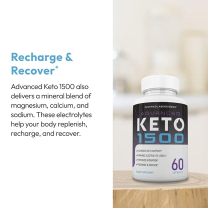 Justified Laboratories Advanced Keto 1500 capsule count and premium formula verification.