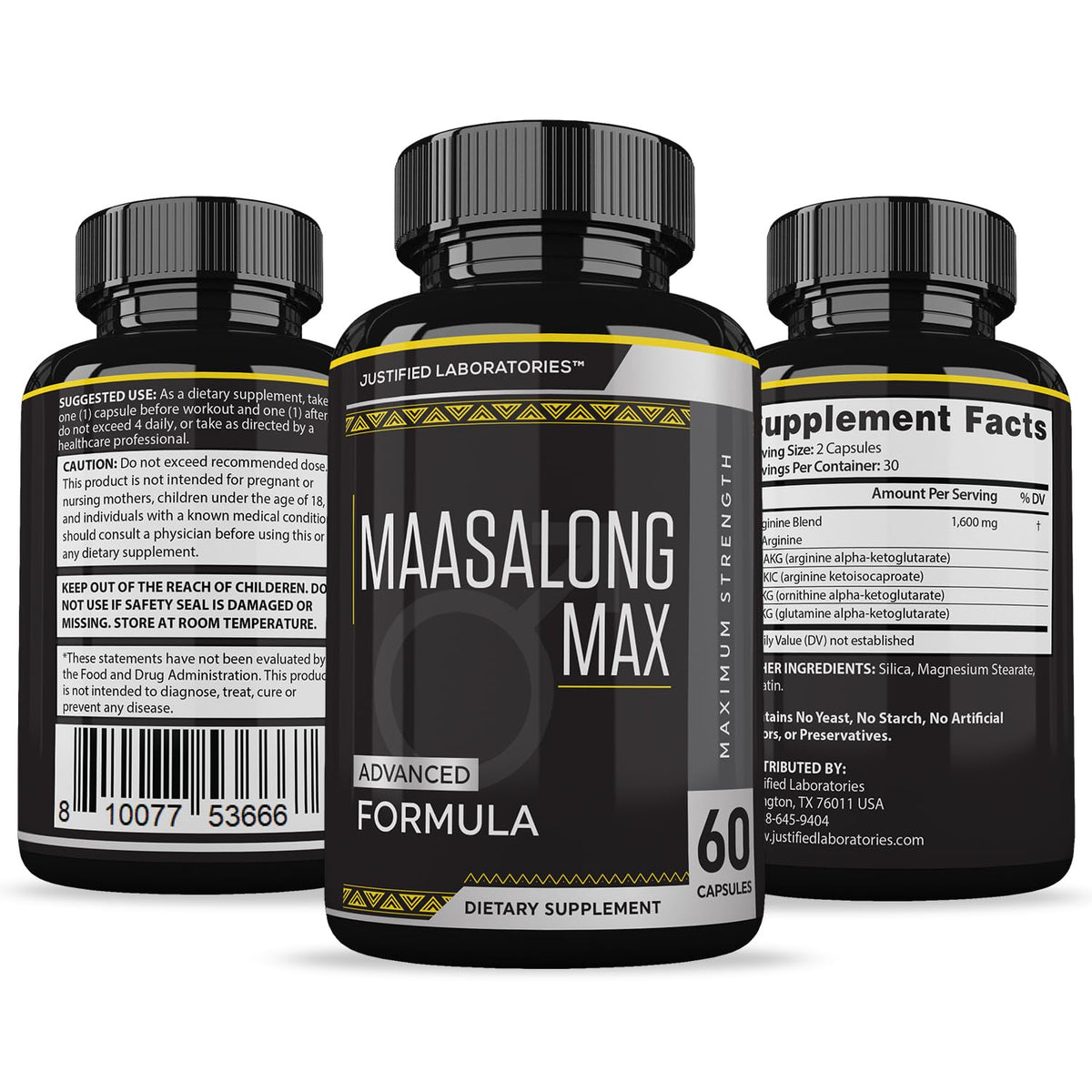 Justified Laboratories Maasalong Max packaging and safety seal view