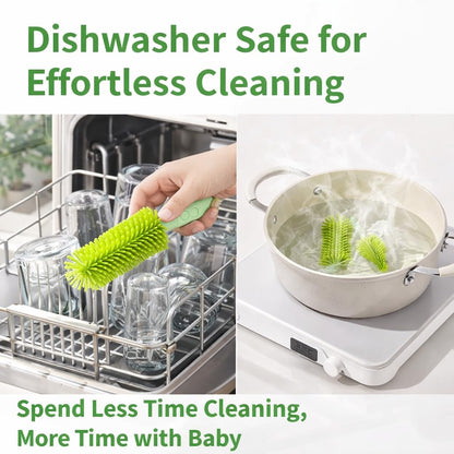Close up of silicone bottle cleaning brush and nipple cleaner