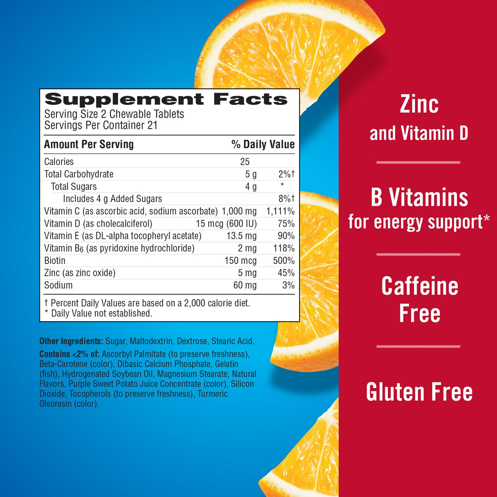 Authentic USA sourced Emergen-C chewable tablets box packaging