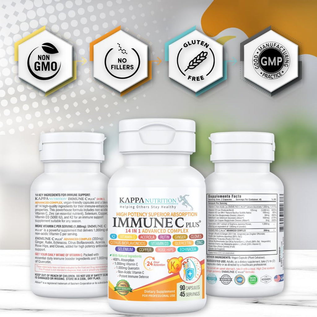 Kappa Nutrition Immune C Plus capsules poured out on clean surface