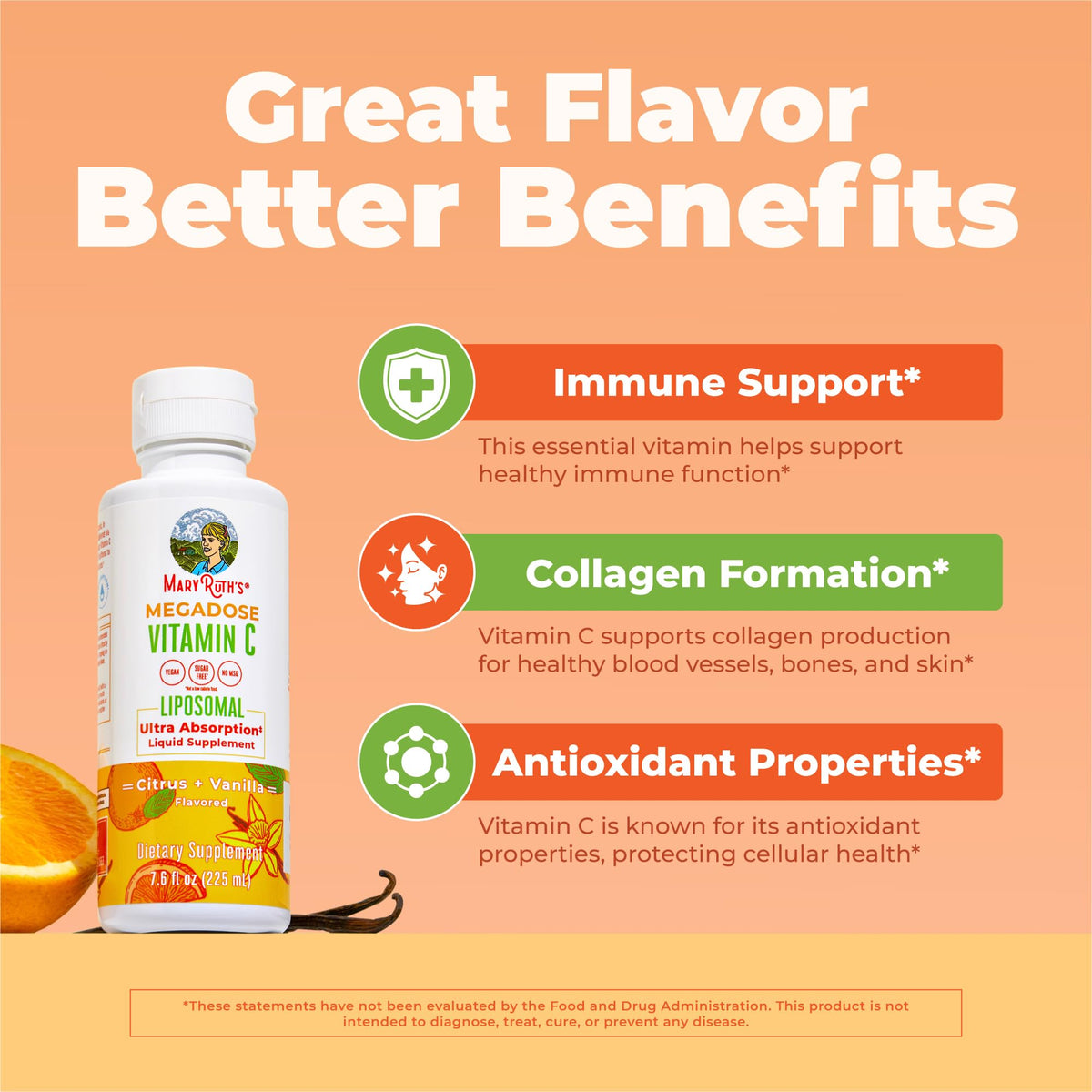 MaryRuth Organics liposomal vitamin C bottle side profile