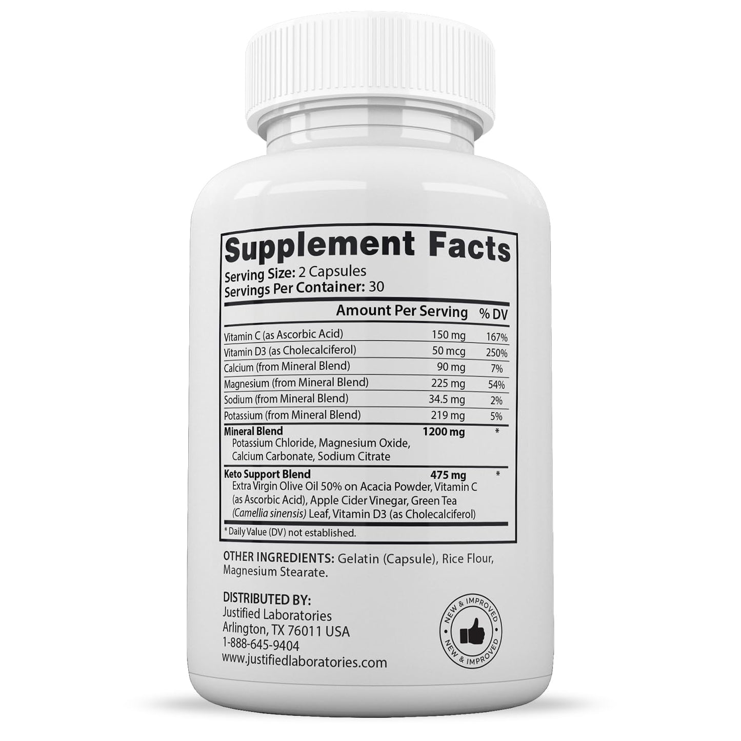 Justified Laboratories health support supplement packaging details for premium keto lifestyle