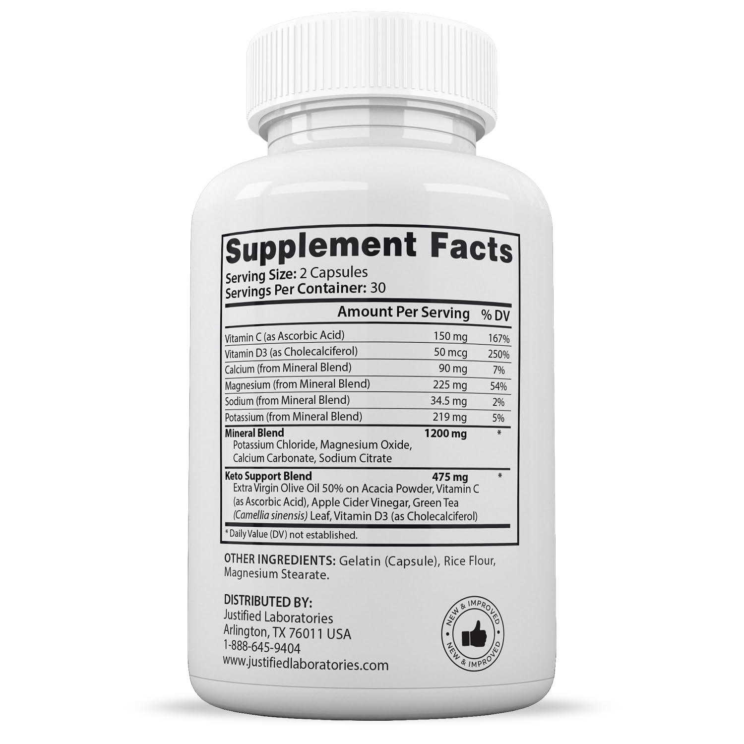 Justified Laboratories health support supplement packaging details for premium keto lifestyle