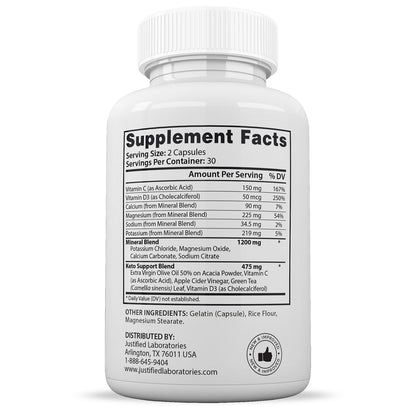 Justified Laboratories health support supplement packaging details for premium keto lifestyle