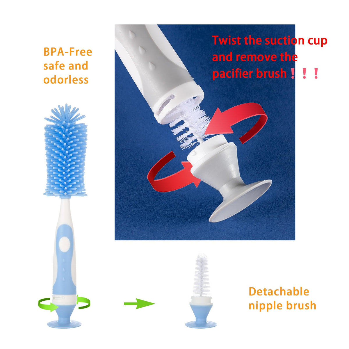 Detail view of Chemimoso baby bottle cleaner with hidden nipple brush